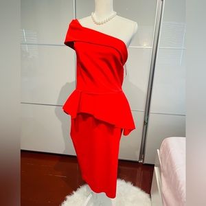 Chiara Boni La Petite Robe Jessie One-Shoulder Peplum Sheath Dress 8 (44)  NWOT